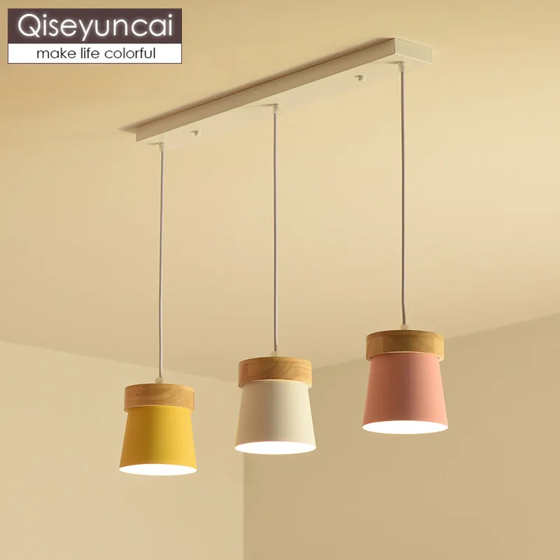 

Qiseyuncai Nordic modern log three-head dining room chandelier bedroom study simple color bar counter corridor lighting