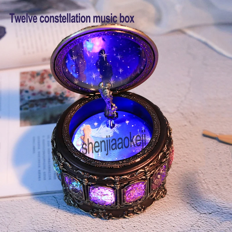 Twelve constellation music box Manual Arts 12 Constellation Musical Boxes with Led Flash Lights Valentine\'s Day Birthday Gift