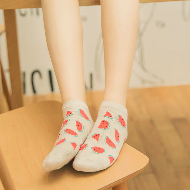 5 Pairs New summer women Ctue Fruits Banana Casual  ankle cotton socks boat sock slippers harajuku EUR35-40