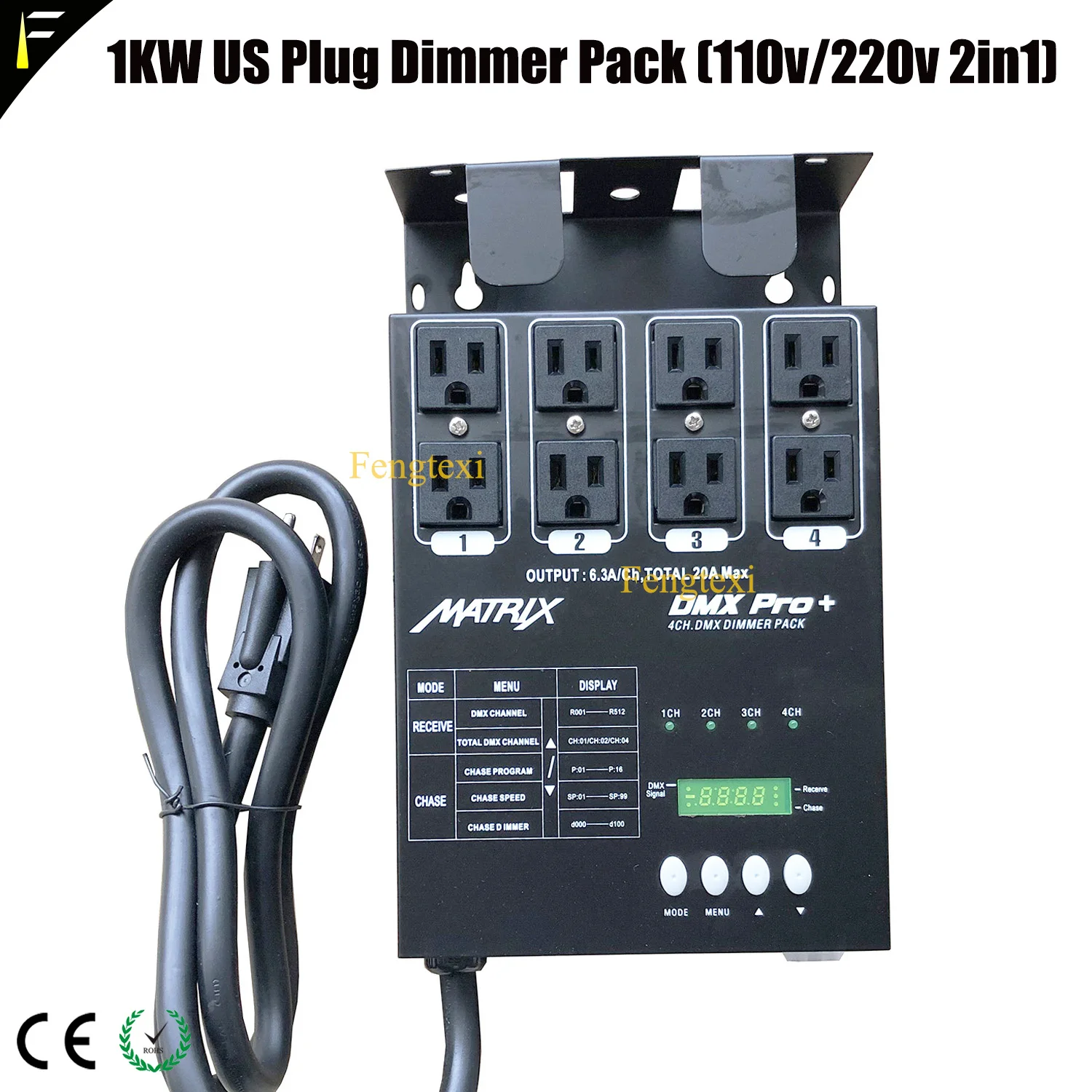 4CH/ 4 Channel 1kw DMX US Dimming Pack Controller With US Plug 110v/220v Each Channel 1KW