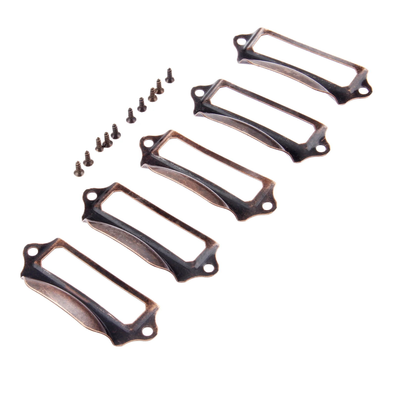 DRELD 5 Stück Antik-Messing/Rot-Kupfer-Etiketten-Zugrahmen-Griff, Datei-Namenskartenhalter für Möbel, Schrank, Schublade, Box, 69 x 30 mm