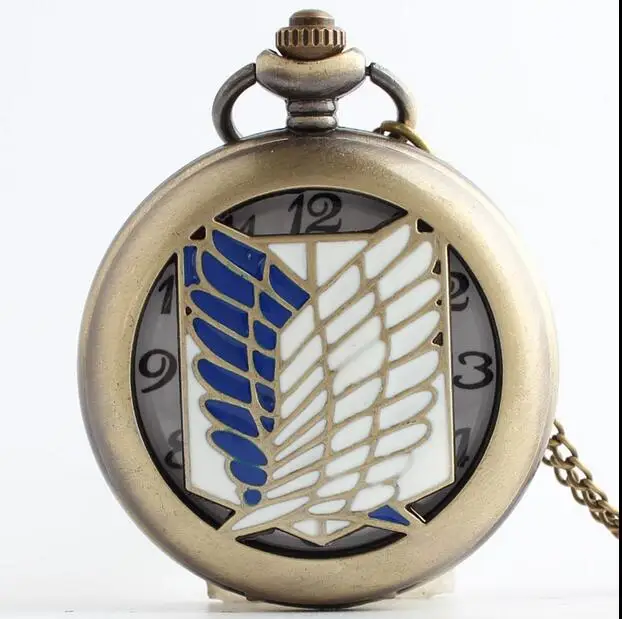 More style Freeshipping wholesale 20pc a lot Attack on Titan pocket watch Necklace Dia47mm  HNGB32