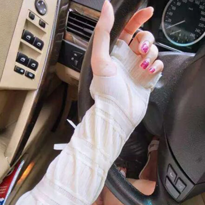 New Arrivals Women Lengthen Arm Sleeves UV Protection Sunscreen Bow Tie Half Finger Long Gloves Cuff Female Accessory Arm Warmer