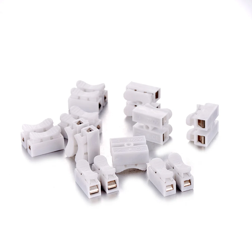 20Pcs/Lot 19.5x17x12mm 2 Pins White Electrical Cable Connectors CH2 Quick Splice Lock Wire Terminals Set Wholesale