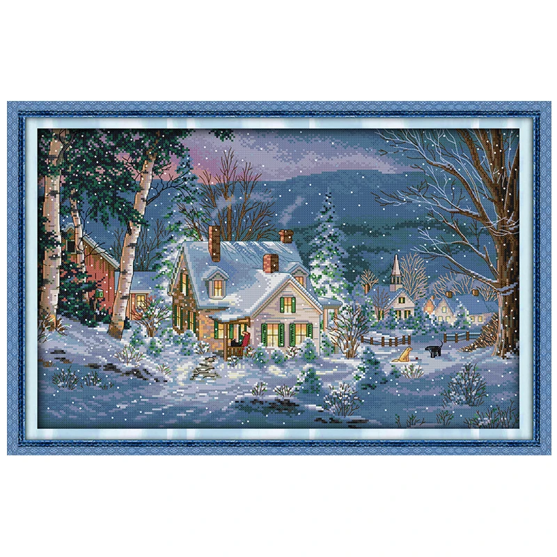 The Snowy Night of Christmas Patterns Counted Cross Stitch Set 11CT 14CT 16CT Stamped DMC Cross-stitch Kit Embroidery Needlework