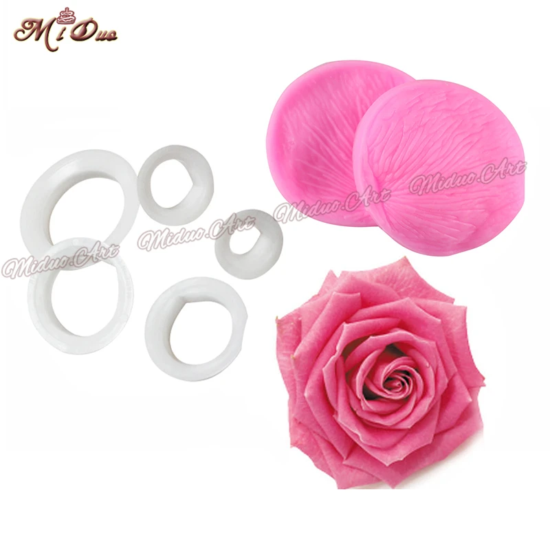 

Rose Flower Petals Cutter And Veiners Mould Fondant Biscuits Cutters Decorating Sugarcraft Gum Paste Tools Cookie Accessories