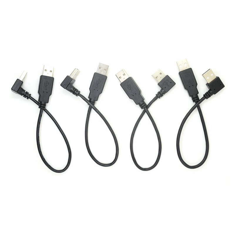 25 ซม. USB 2.0 ชายชาย 90 มุมอะแดปเตอร์ขยายสาย USB2.0 ชายขวา/ซ้าย /down/up สายไฟสีดำ AM - AM