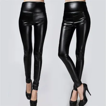 Pantalon moulant en cuir noir pour femme, 1 pièce, mode, taille haute, Leggings chauds, épais, Chic, hiver