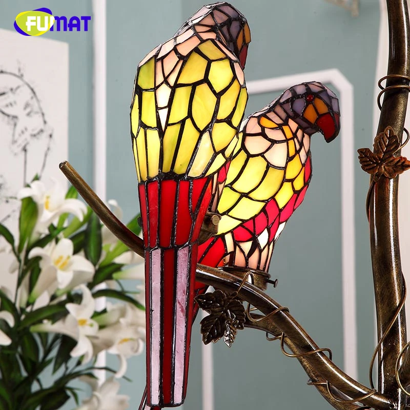 FUMAT Parrot Pendant Lights Garden Tiffany Creative Stained Glass Lamp For Living Room European Bar Parrot Birds Pendant Lights