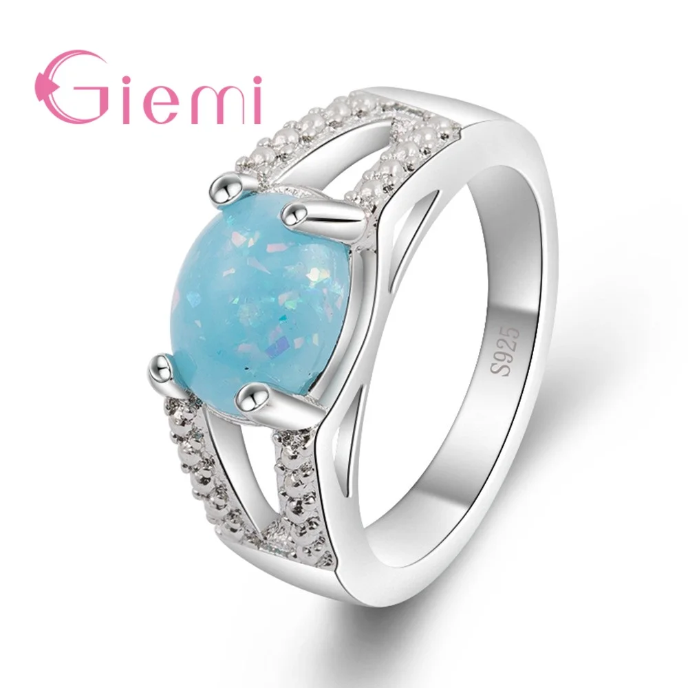 Fashion Hollow Wide Wedding Band 925 Sterling Silver Top Quality Jewelry Shiny Blue Opal Crystal Engagement Bague