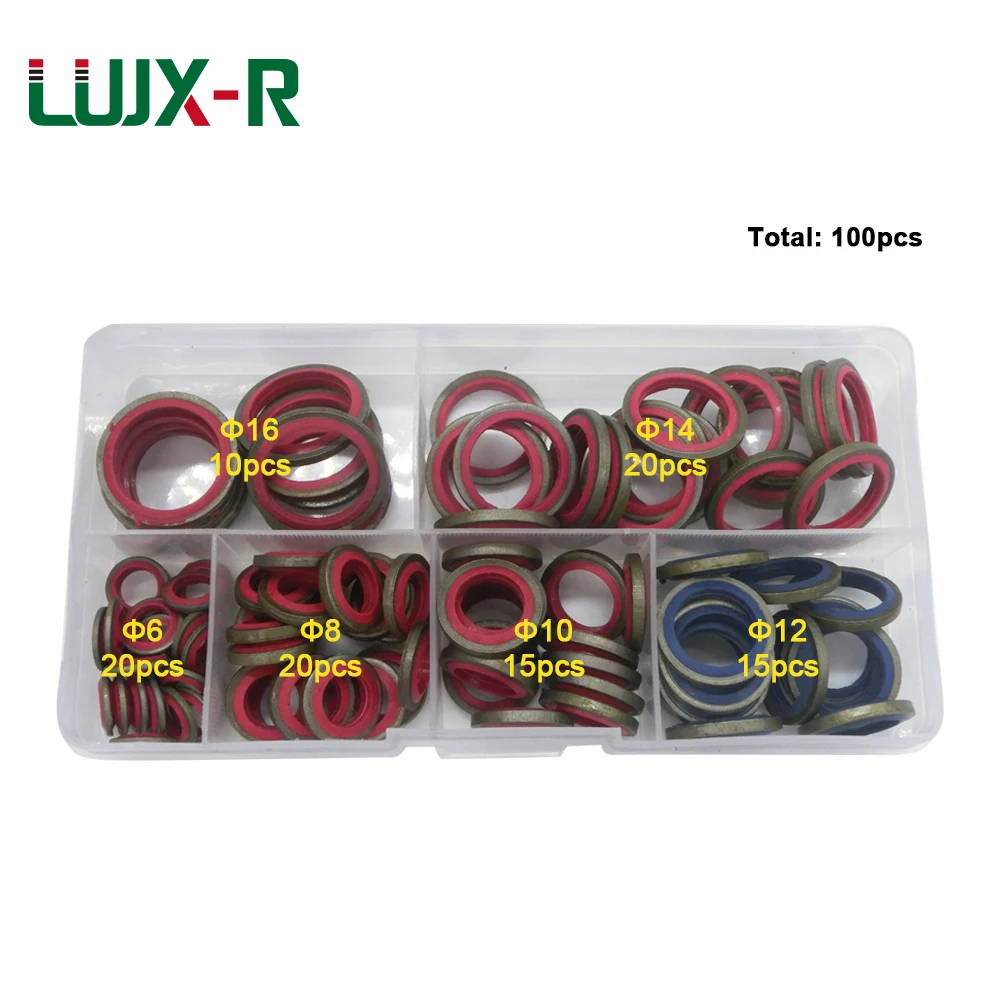 LUJX-R 100 stücke Gummi NBR Metall Ringe Abdichtung Sortiment Set Flache Ring Dichtung Verbunden Scheibe Kit für Öl Rohr Mechanische dichtung Box
