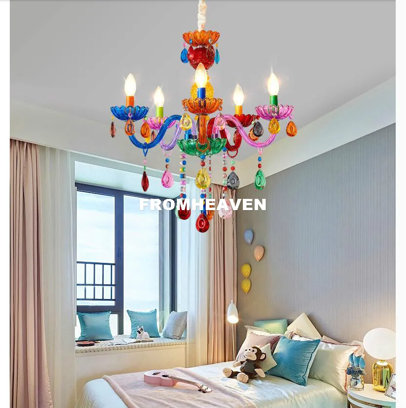 Imagem -04 - Modern Makaron Colorful Crystal Chandelier Lights Crystal Decor Iluminação ac Garantido 100 Crystal Pendant Lamp