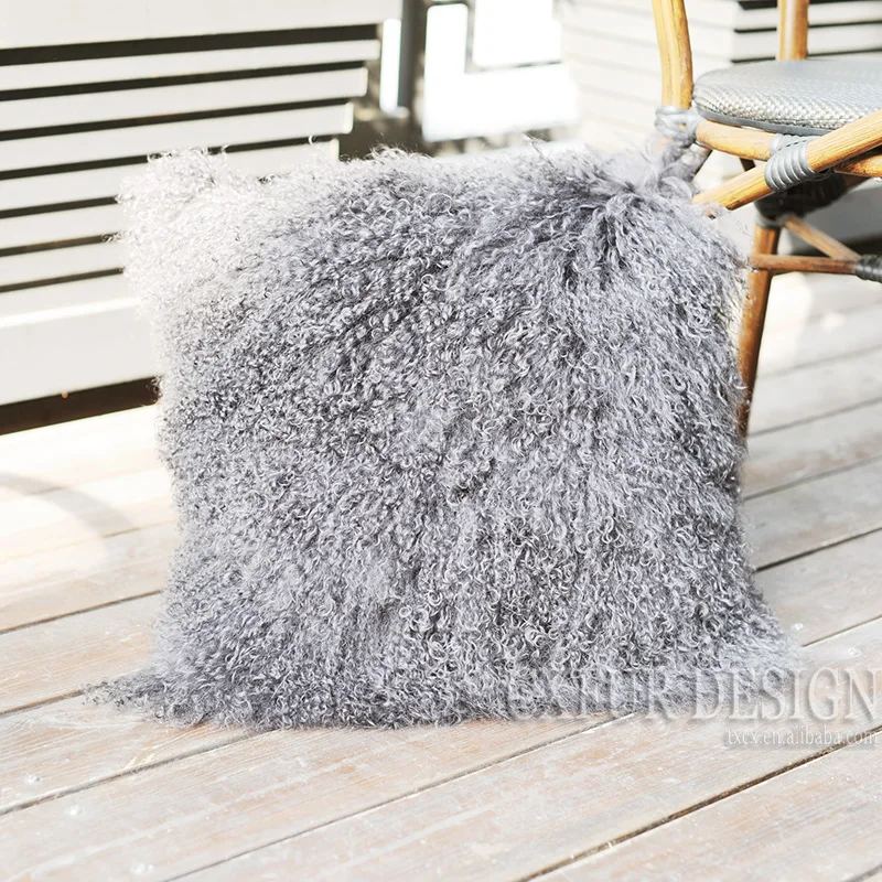 CX-D-04S Super Soft Plush Mongolian Lamb Fur Pillow Cover Real Fur Cushion Cover