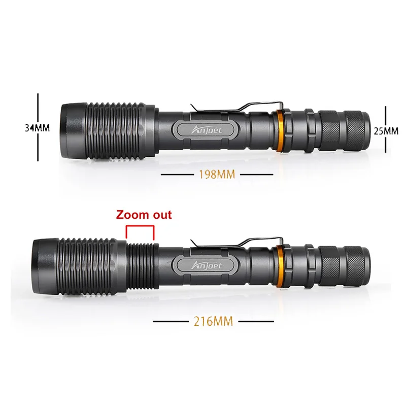 Anjoet Sets Tactical Hunting XM L2 LED Flashlight 5-Mode Super Bright Torch light Telescopic Zoom 18650 Battery Outdoor Camping