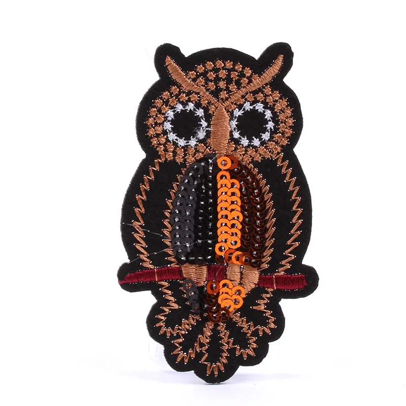 10pcs/lot Iron On Sequined Owl Patches Sew On Diy Jeans Stickers iron animal patch Clothing Bags Coats Appliques Garment Badge