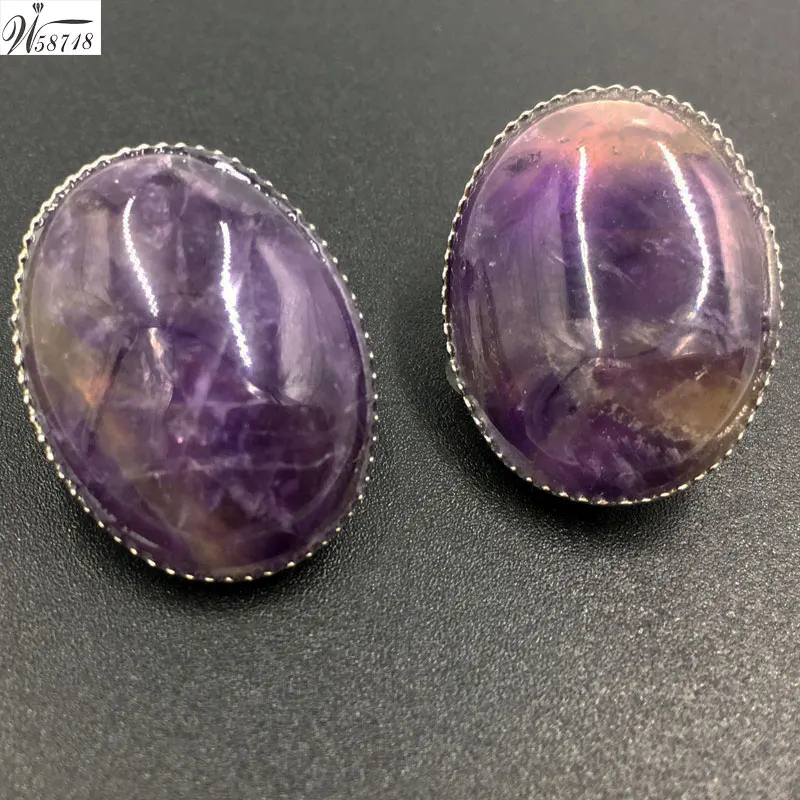 Opal Crysal Howlite Malachite Aventurine Tiger Eye Howlite Blue Sand Goldstone Abalone Shell Oval Clip Earrings 1pair WB658b
