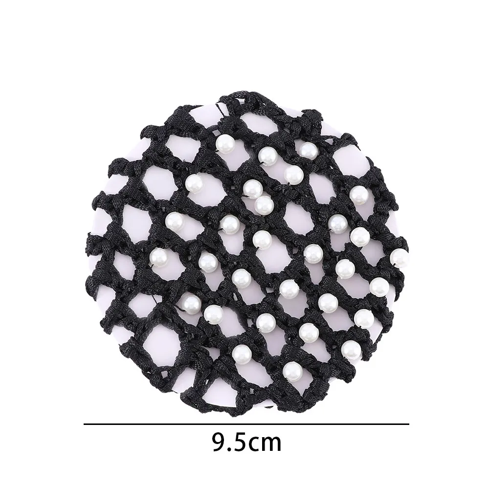 1pc Crochet 6 Colors Mesh Bun Cover with White Pearl Ballet Dance Skating Hair Net Snood for Women accesorios para el cabello