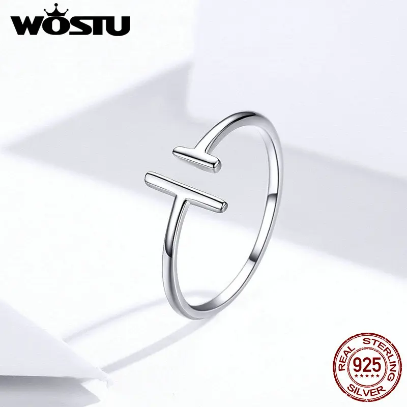 WOSTU-أصليّ 925 فضة قابل للتعديل خواتم للنساء ، خطوط متوازية ، خواتم الزفاف ، مجوهرات مقلدة ، أصلي ، CQR555 ، 100%