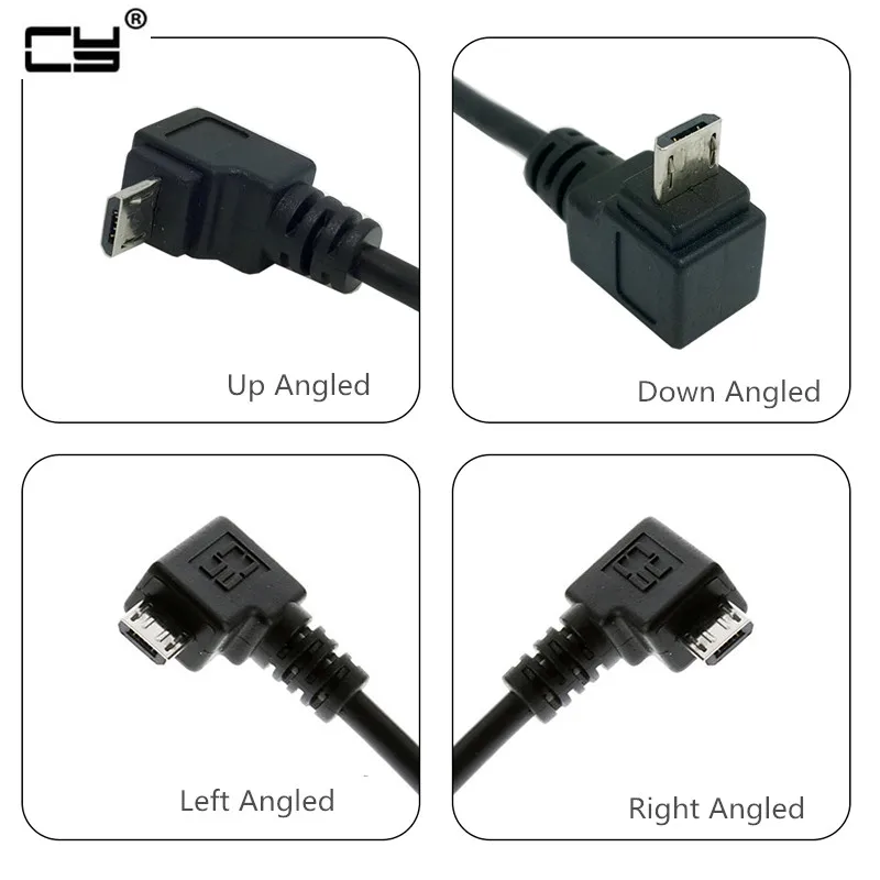 Up & Down & Left & Right Angled 90 Degree USB Micro USB Male To USB Male Data Charge Connector Cable For Tablet 5ft 1m 5m 0.5m