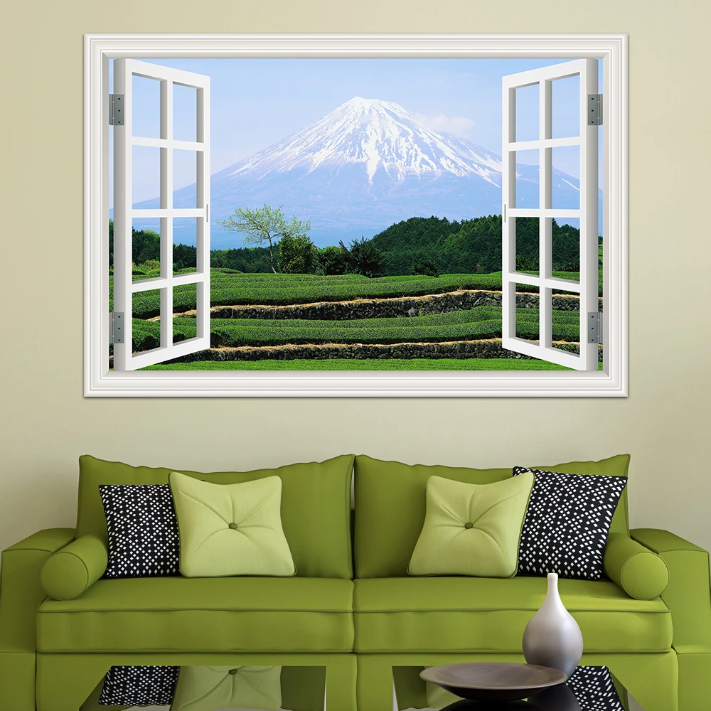 Removable 3D wall sticker Window View Wall Art Green Landscape Large Office Kitchen room decoration Wall Sticker Mural Art