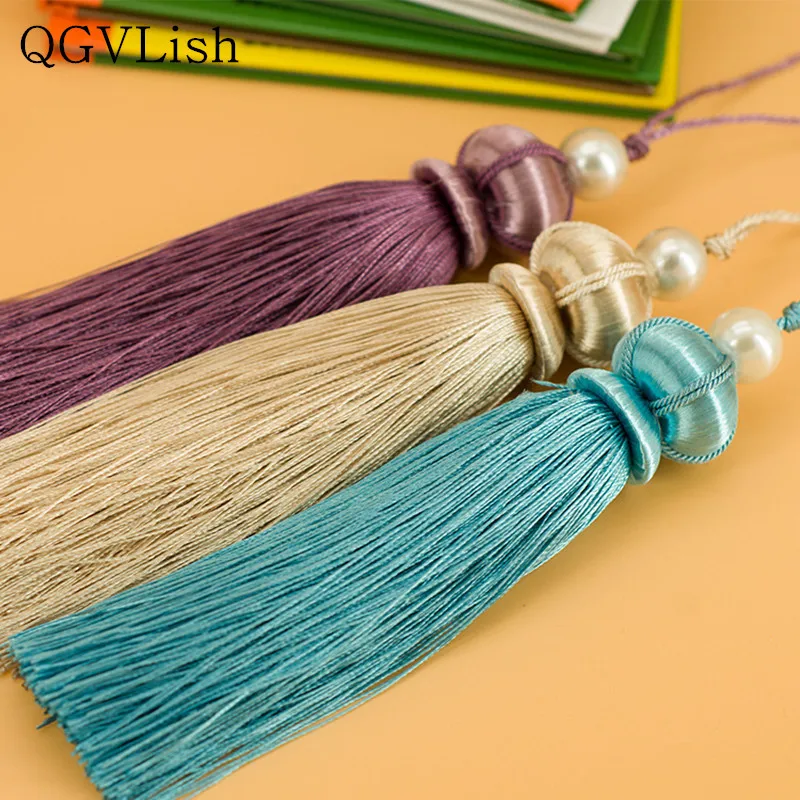 QGVLish 10Pcs Pearl Beads Cord Small Curtian Tassel Fringe Curtain Accessories DIY Valance Stage Sofa Key Tassel Tie Backs Decor