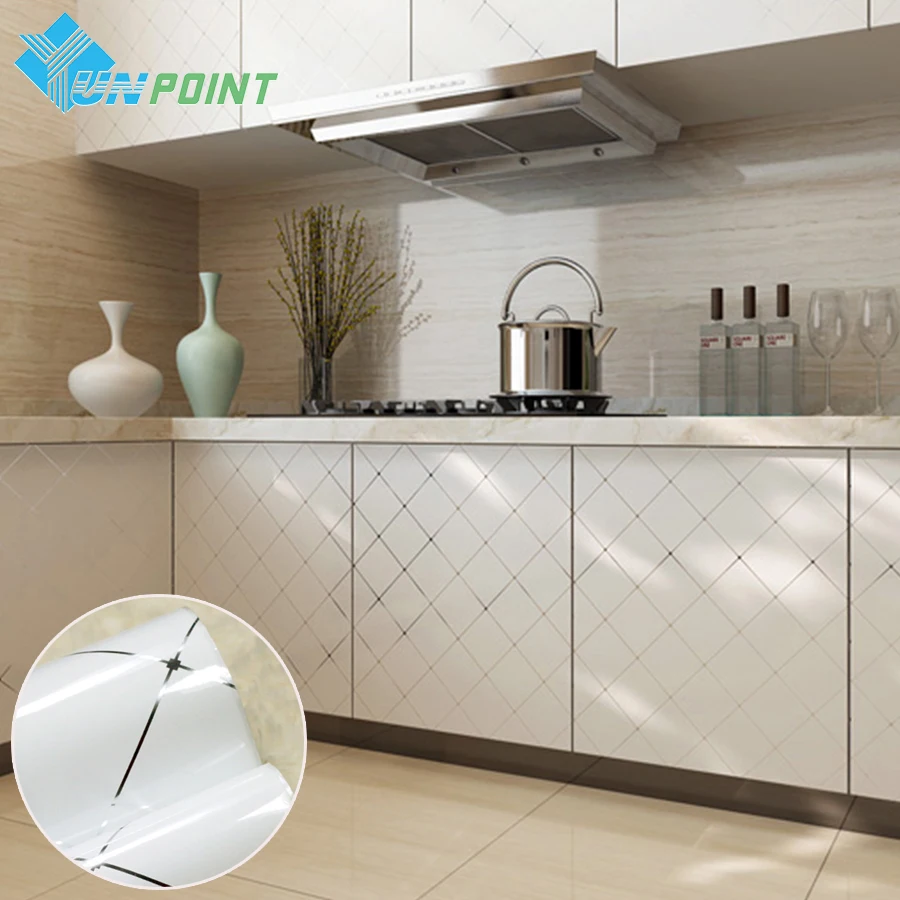 

DIY Kitchen White Paint Wall Sticker Oil-Proof Waterproof Self-Adhesive Decorative Film Cabinet Stove High Temperature Wallpaper