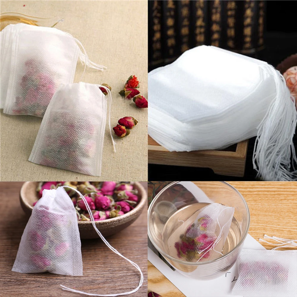 100Pcs/Lot Teabags 7X9 CM Empty Scented Tea Bags With String Heal Seal Filter Paper for Herb Loose Tea Bolsas de te