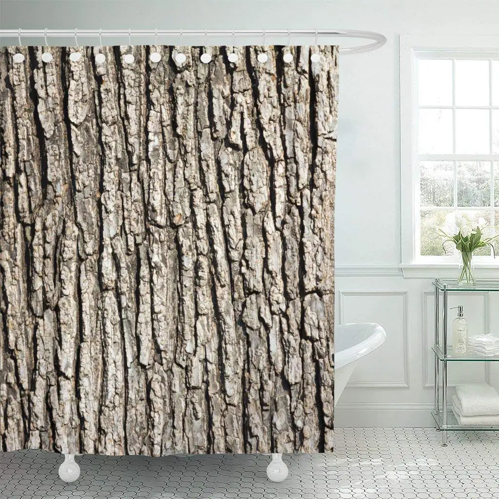 Waterproof Shower Curtain Curtains Brown Bark Old Wood Tree Pattern Tan Nature Rough Outdoor Organic Hard Wooden Dirt Extra Long