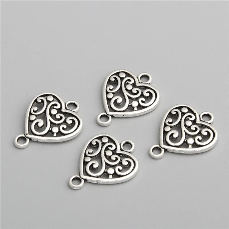 40pcs Zinc Alloy Heart Shape With Flower Connector Charms Diy Jewelry Findings Accessories Wholesale A2744