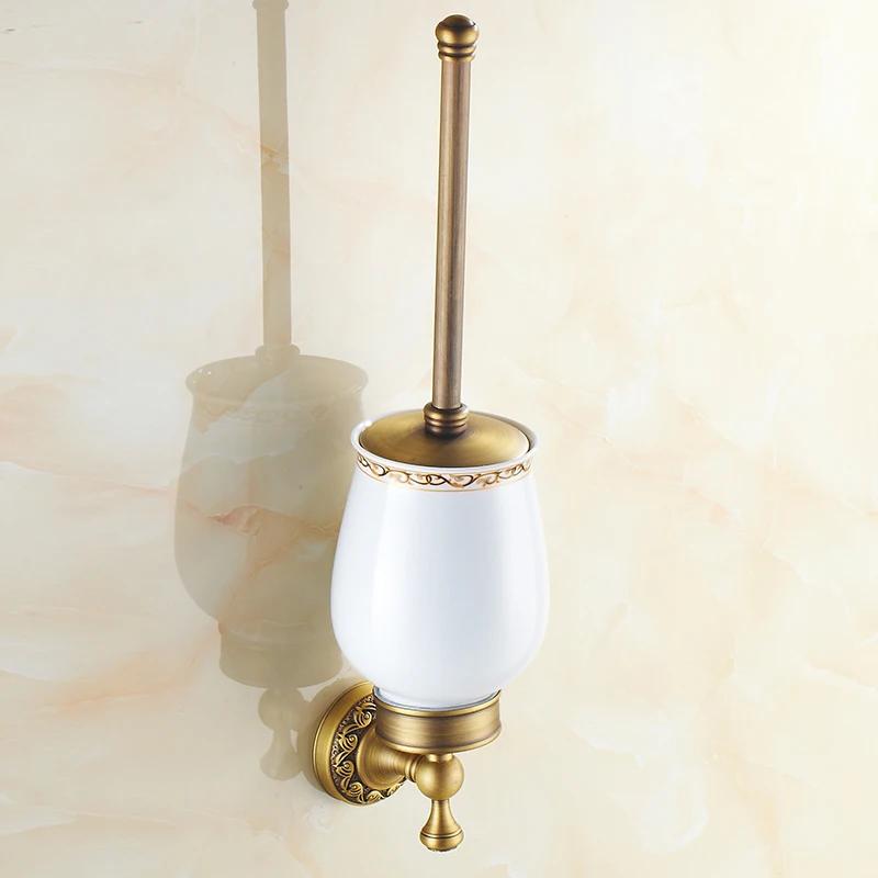 

Antique Brass Toilet Brush Wall Mounted Bathroom Toilet WC Cleaning Brush Holder Set Bathroom Accessories KD932