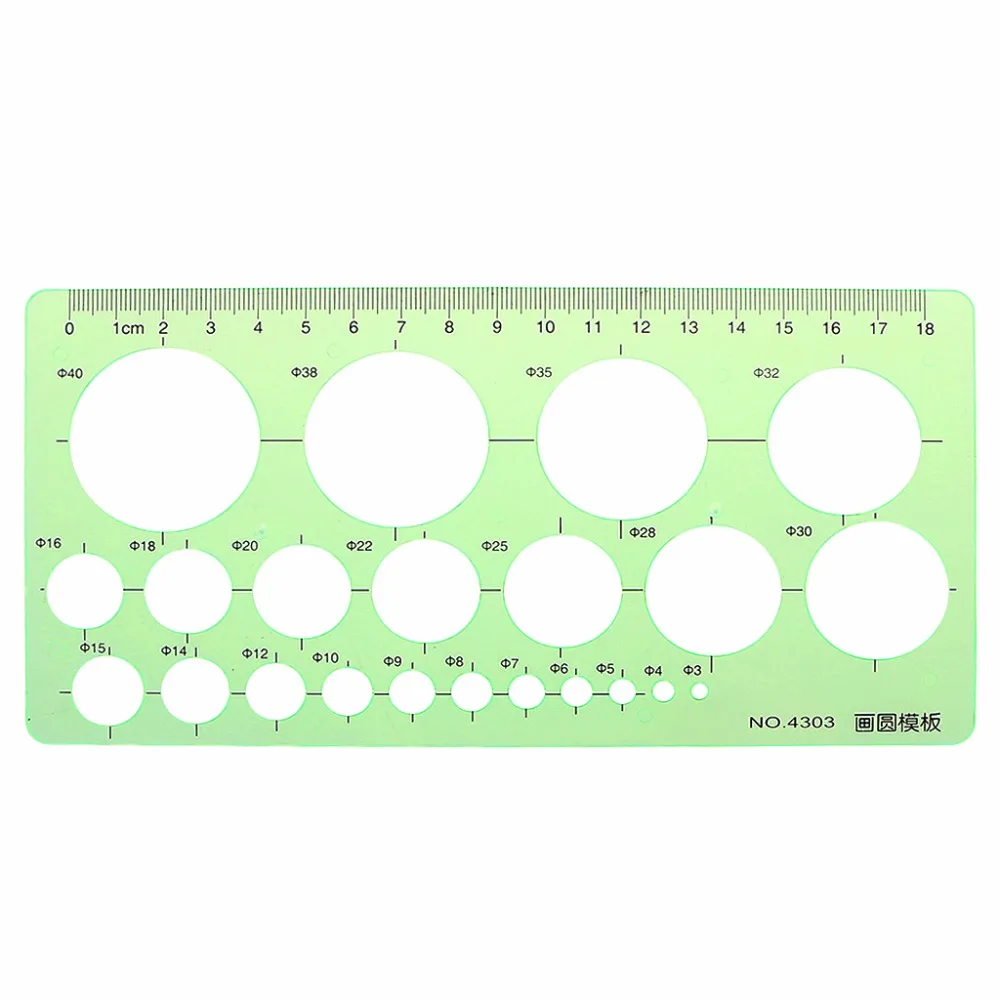 9 different  rulers  Green Plastic Circles Geometric Template Ruler Stencil Measuring Tool Students