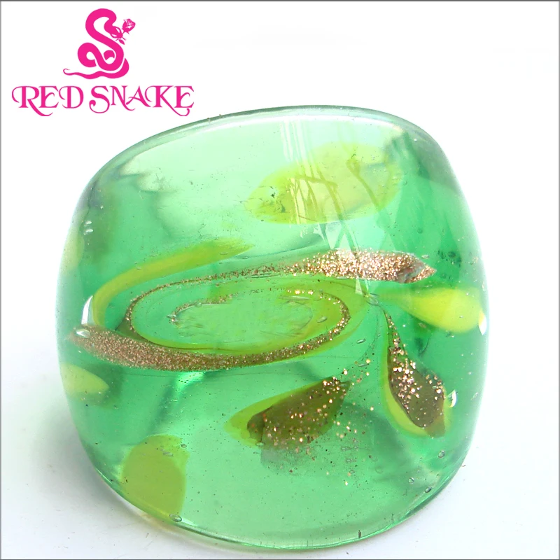 

RED SNAKE Fashion Ring Handmade Green with dots drawing translucent Murano Glass Rings