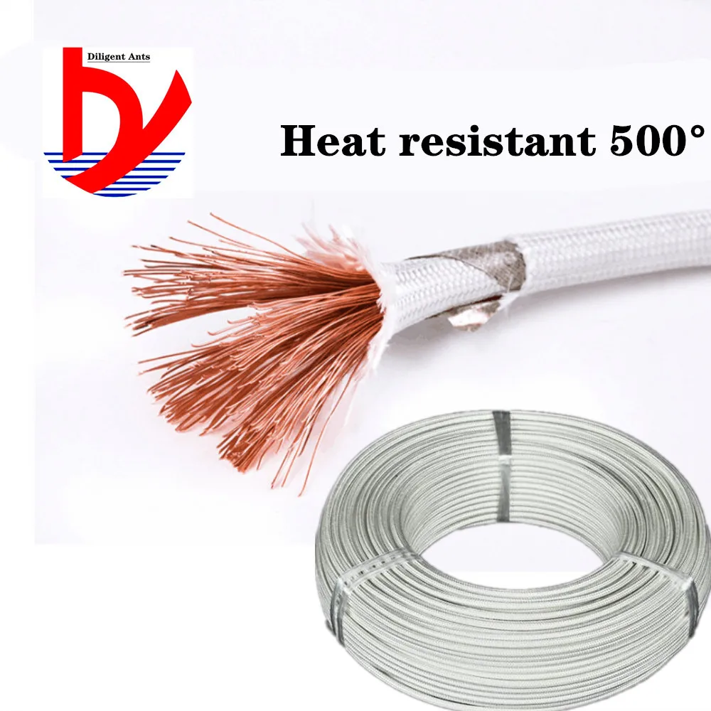 Silicone braided mica heat resistant 500° cable 20AWG 18AWG 17AWG 15awg 13awg 11awg 9awg high temperature wire