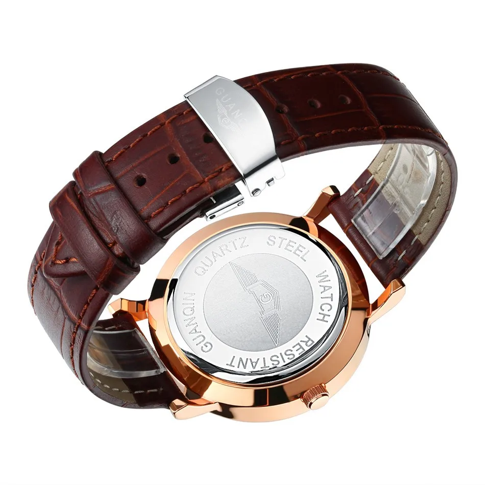 GUANQIN orologi da uomo di marca Business Quartz 30M orologi impermeabili cinturino in pelle da uomo orologio da polso da uomo con data automatica
