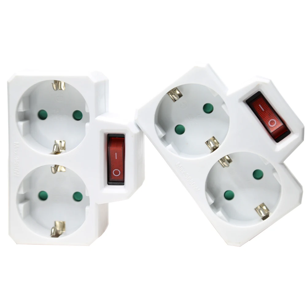 Rdxone 16A European Type Conversion Plug 1 TO 2 Way EU Standard Power Adapter Socket with Switch