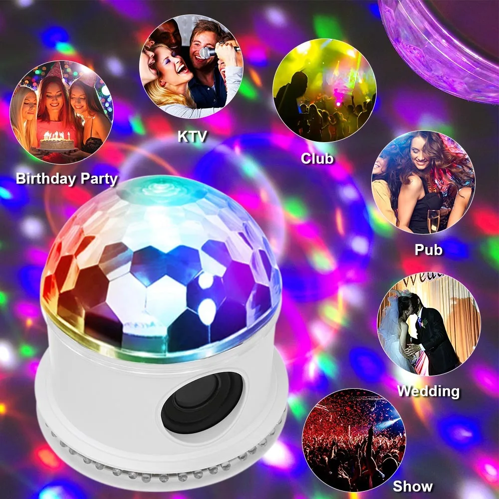 E27 Mini RGB Stage Light Sound Actived Auto Rotating Magic Disco Ball DJ Light LED Stage Effect Lighting Six Mode