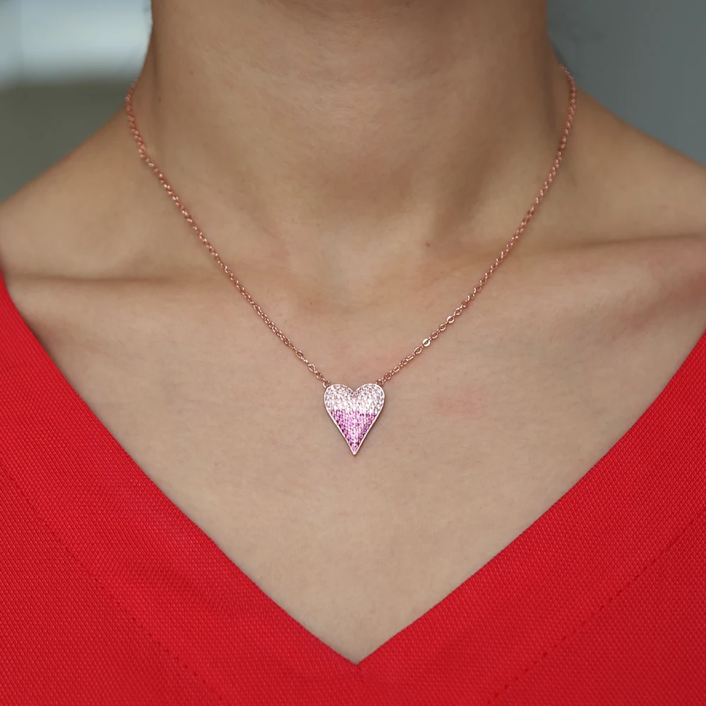 rose gold mix color Love Heart red Romantic Heart Pendant Necklaces Jewelry for Women Summer Decoration Chic jewelry design