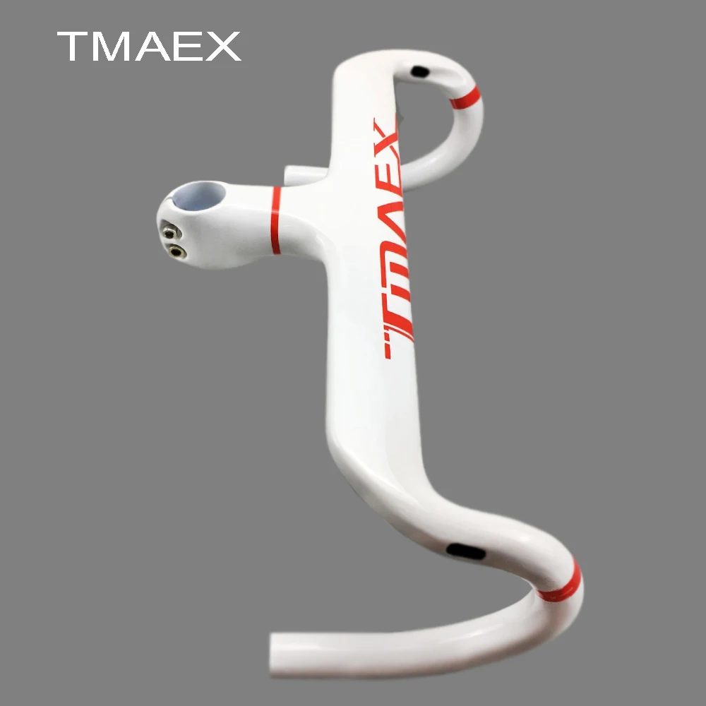 TMAEX Full Fiber White Paint Carbon Handlerbar Carbom Stem Integrated Road Bicycle Accessories Strengthen Ultra light