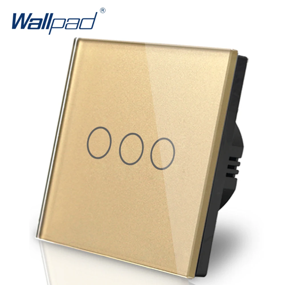 

Smart Home Wallpad Luxury Gold Touch Crystal Glass 3 Gang 1 Way EU UK Standard Touch Sensor Lighting Switch Panel Free Shipping