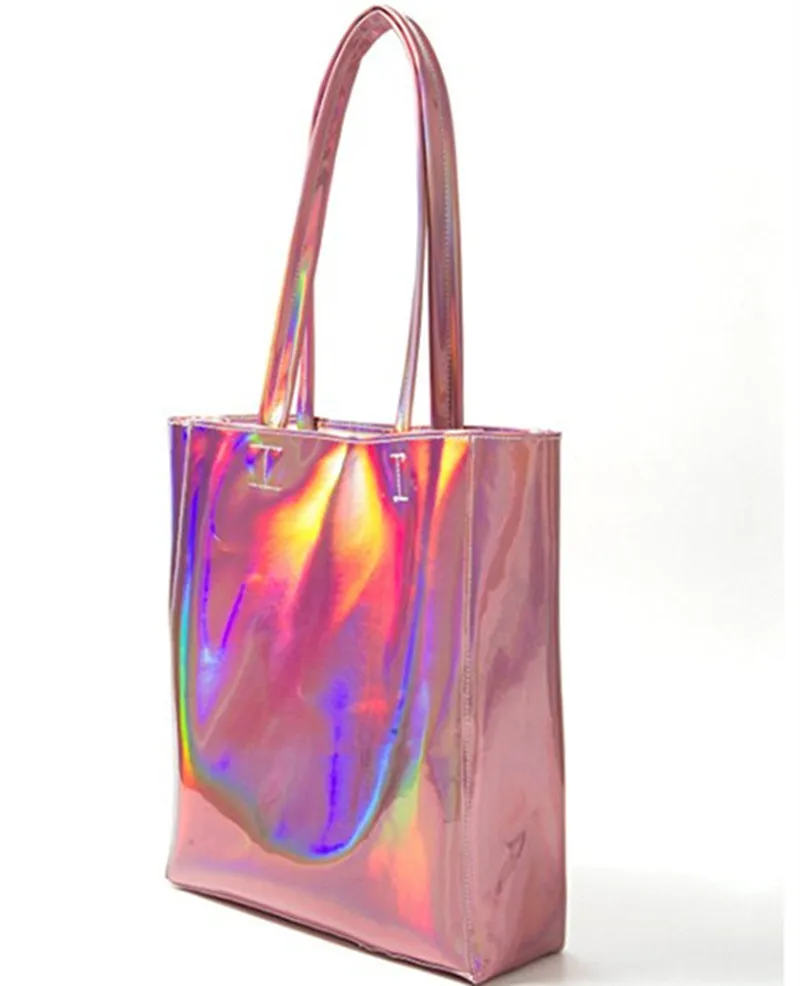 Bolsa feminina laser holograma couro bolsa de ombro senhora único sacos de compras grande capacidade casual tote bolsa prata sac 2023 novo