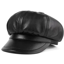 Spring Autumn Genuine Leather Beret Hat Female Sheepskin British Fashion Cap Women Recreational All-match Painter's Caps H261