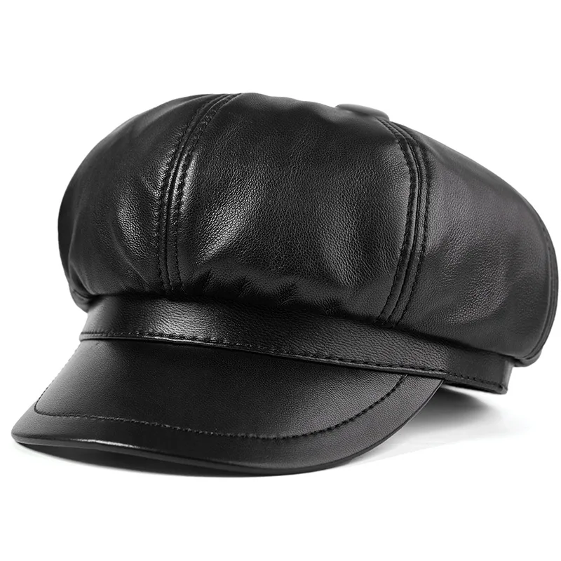 Spring Autumn Genuine Leather Beret Hat Female Sheepskin British Fashion Cap Women Recreational All-match Painter's Caps H261