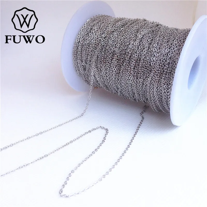 FUWO 10Meter High Quality White Gold Dipped Brass Chain Fashion Anti-Tarnish Rolo Chains For Jewelry Making 1.5*2.0mm NC005