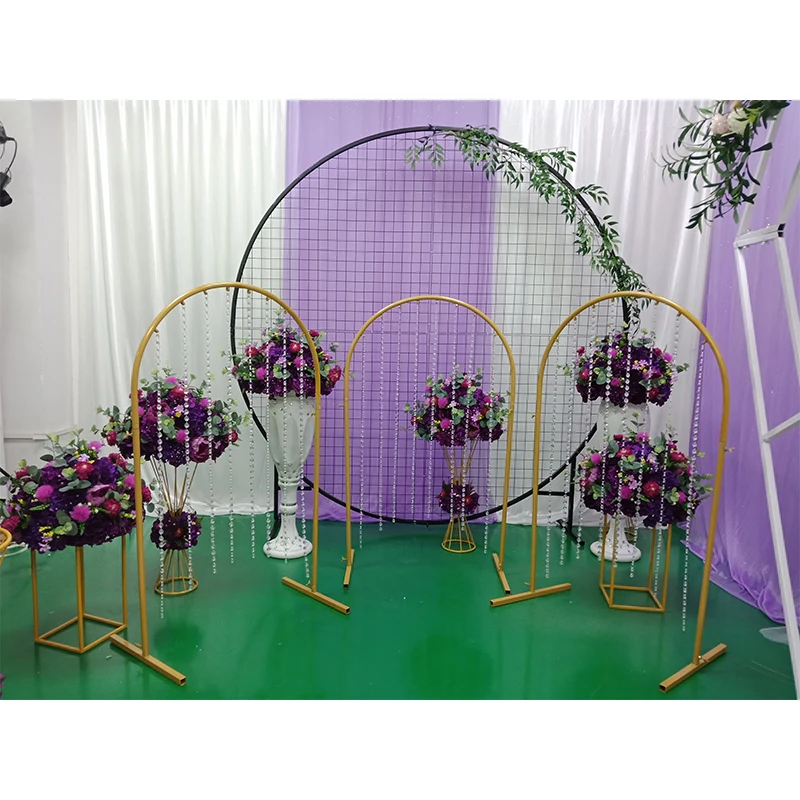 

Wedding arch pergola backdrop stand n-shaped metal wrought iron road lead artificial flowers stand decoration ornaments