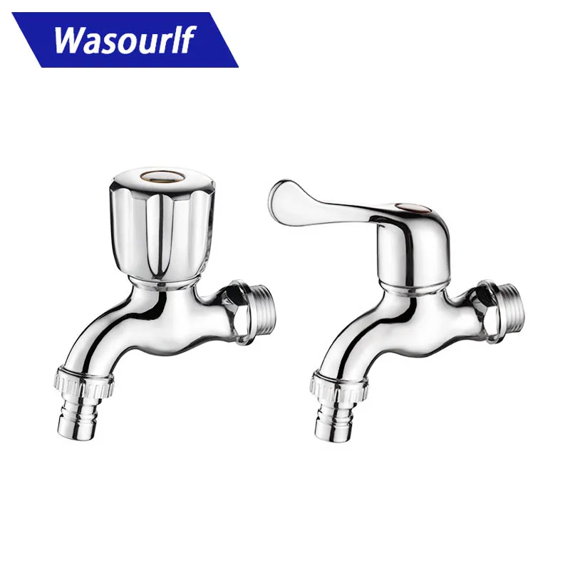 Wasourlf 2PCS ABS Plastic Sink Basin Faucet Water Bathroom Washing Machine Single Handle Bid Tap Toilet Garden Kitchen Chrome