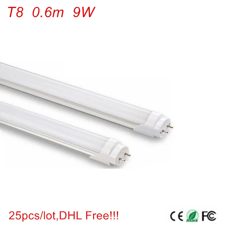 

G13 2ft T8 Led Tube T8 600mm 9Watt AC85-265V SMD2835 25pcs/lot,DHL Free!!!