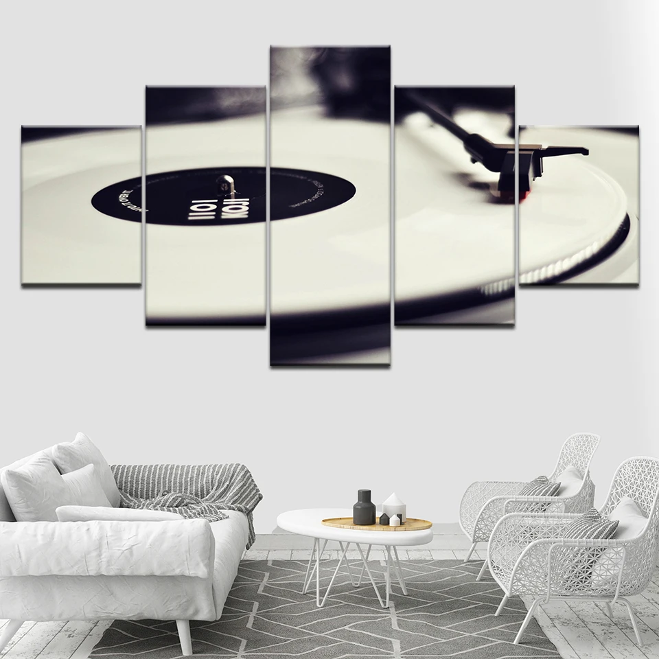 5 Panel EZON-CH Modern Art Funny Music Record Turntable Pictures Printed On Canvas Wall Wallpapers modern Poster Modular Decor view 2