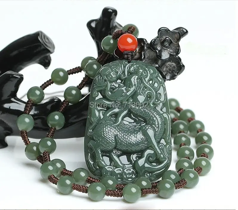 

Admirable Lucky beast kylin Amulet unicorn Talisman Mala Bead Hanging Necklace apotropaion bottle green Jade jadeite