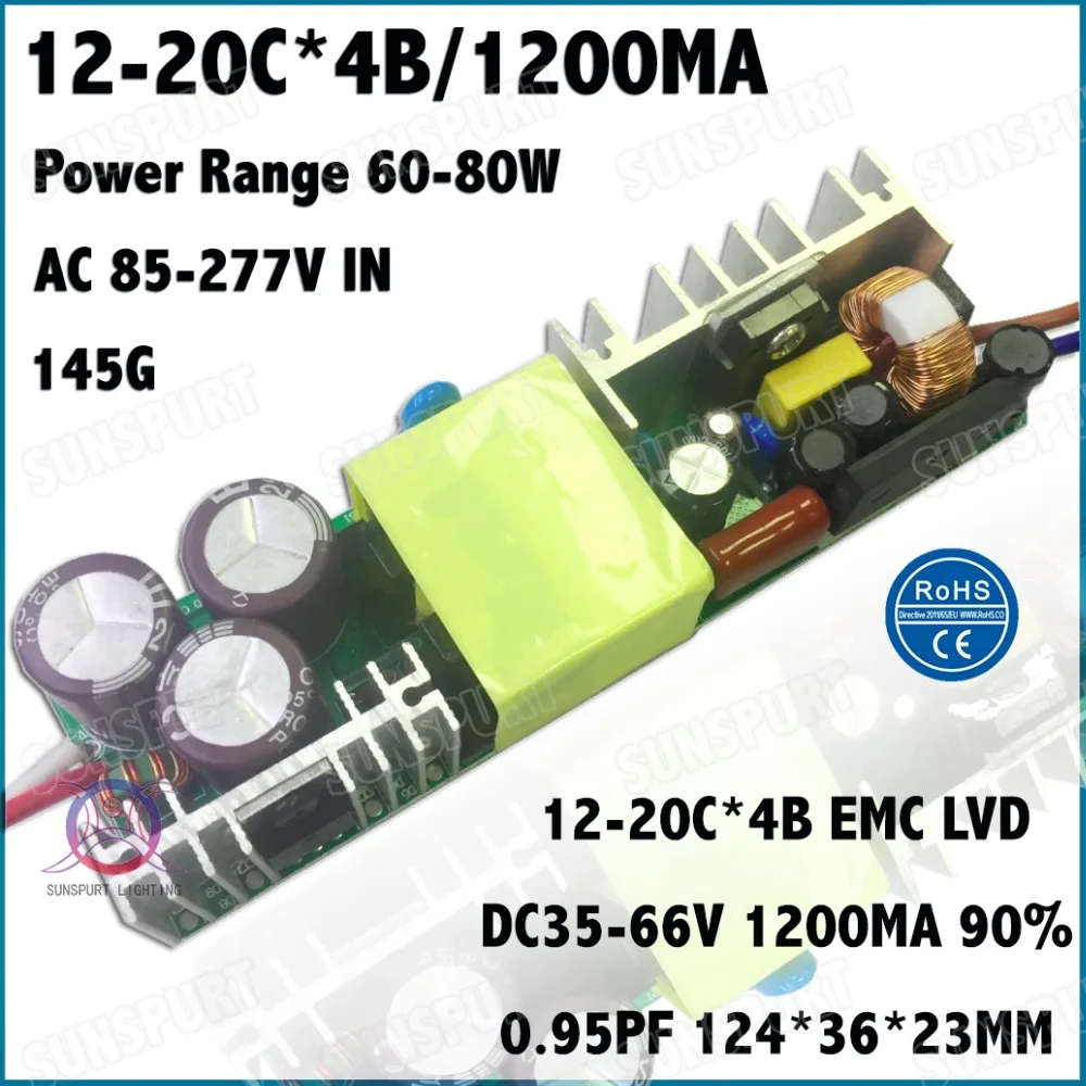 2 Pcs By TUV-EMC LVD 80W AC85-277V LED Driver 12-20Cx4B 1200mA DC35-66V Constant Current LED Power For Floodlight Free Shipping