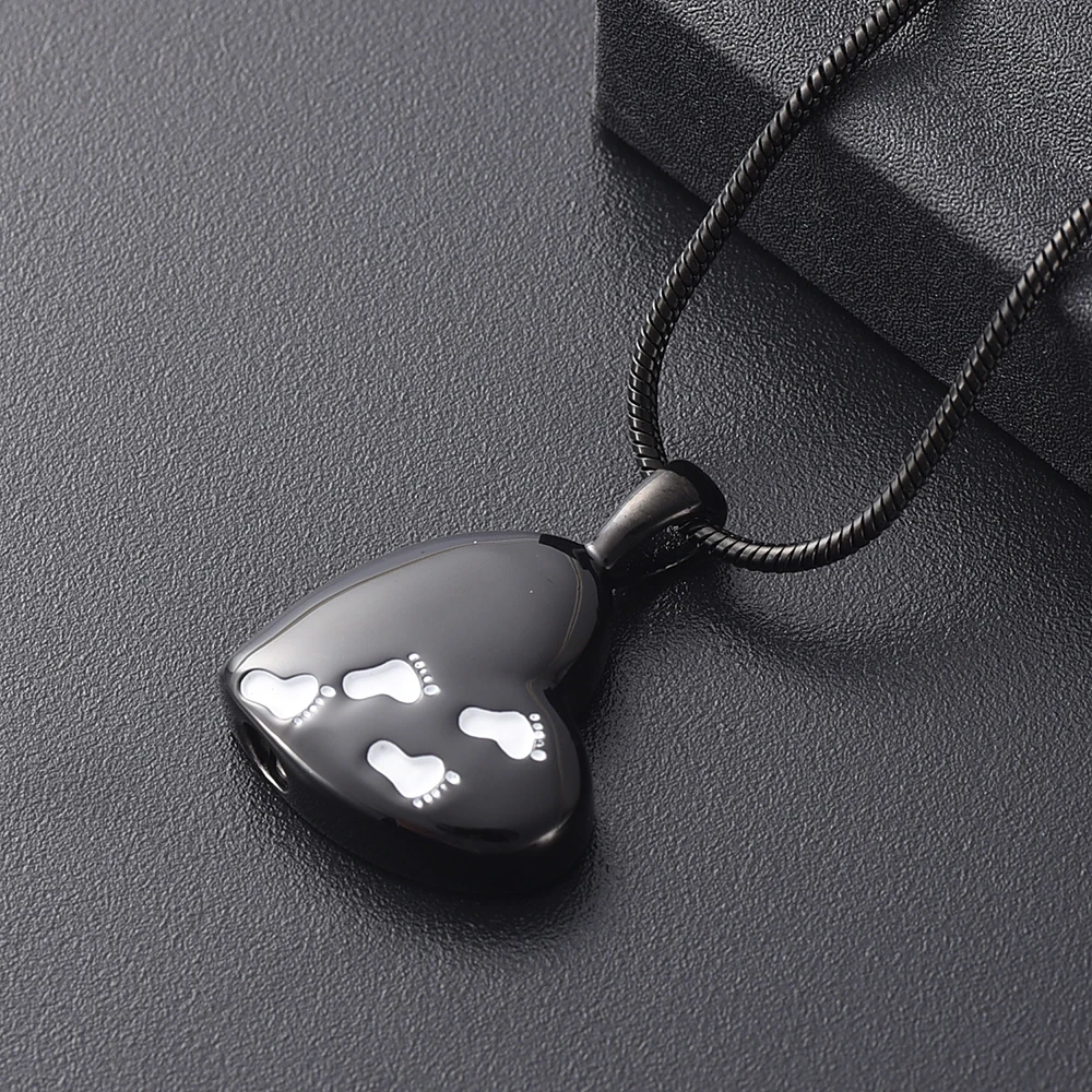 IJD12450 Stainless Steel Heart Baby Footprint URN Necklace Memorial Cremation Keepsake Ashes Pendant,Funnel Included